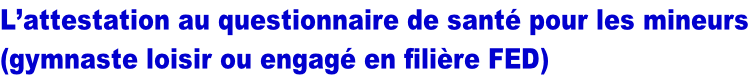L’attestation au questionnaire de santé pour les mineurs (gymnaste loisir ou engagé en filière FED)